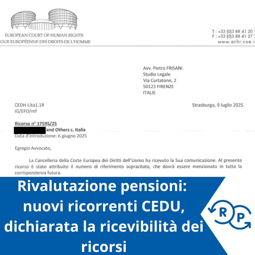 lettera di dichiarazione di ricevibilità dei ricorsi cedu in tema rivalutazione pensioni