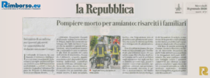 Articolo La Repubblica del 21 gennaio 2026, risarcimento amianto pompiere