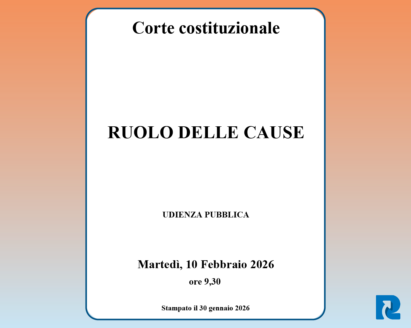 Corte Costituzionale- Ruolo delle Cause